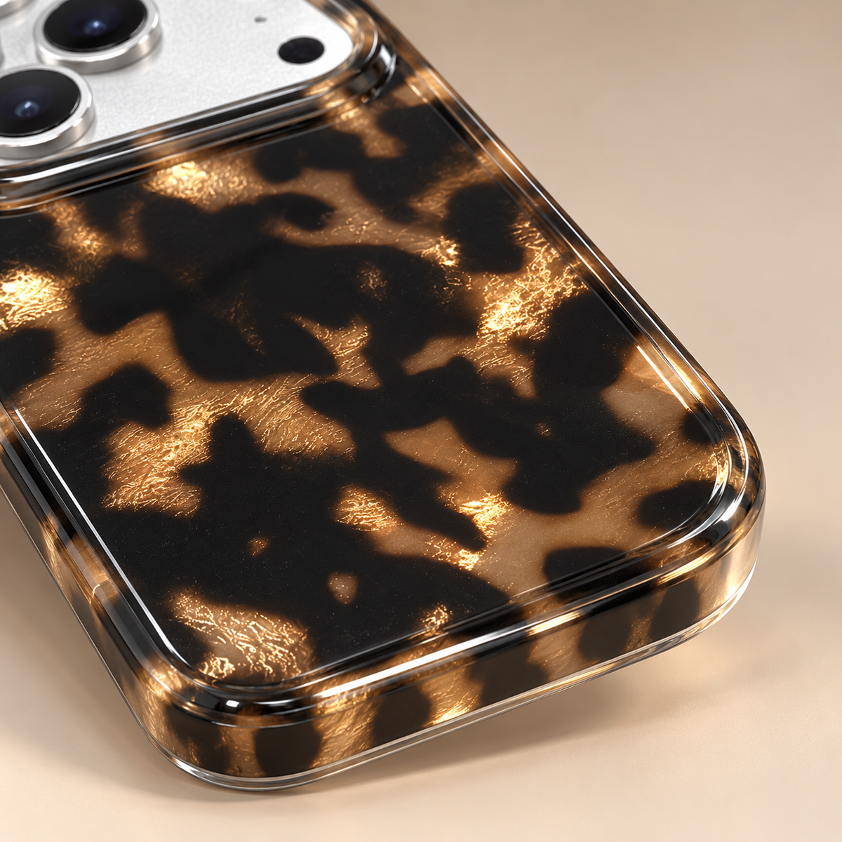 Dark Tortoiseshell iPhone case with black and warm brown mottled pattern — rounded lower corner detail.