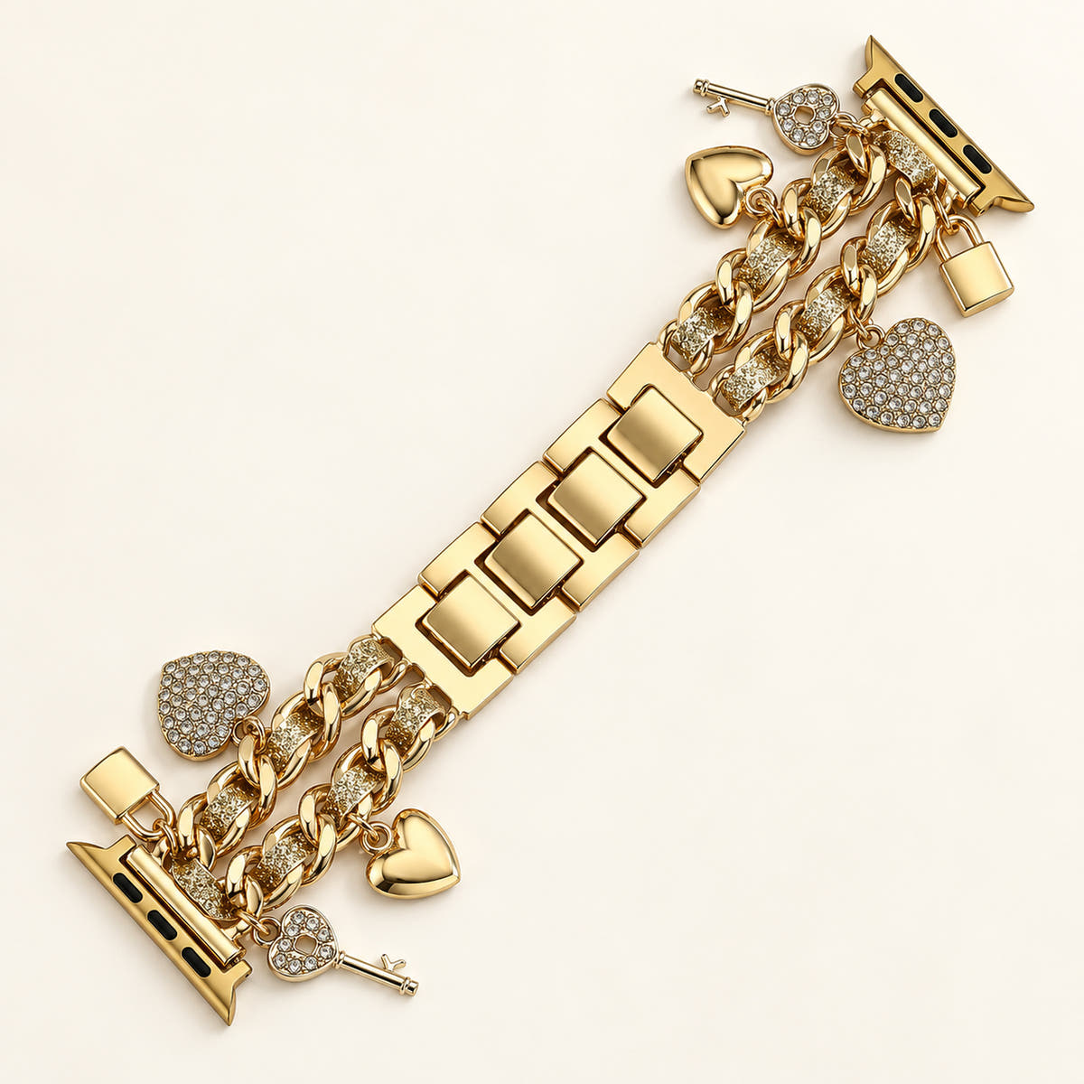 Oskar Hill Amorette Apple Watch charm band — complete band showing charms, connectors and fastening