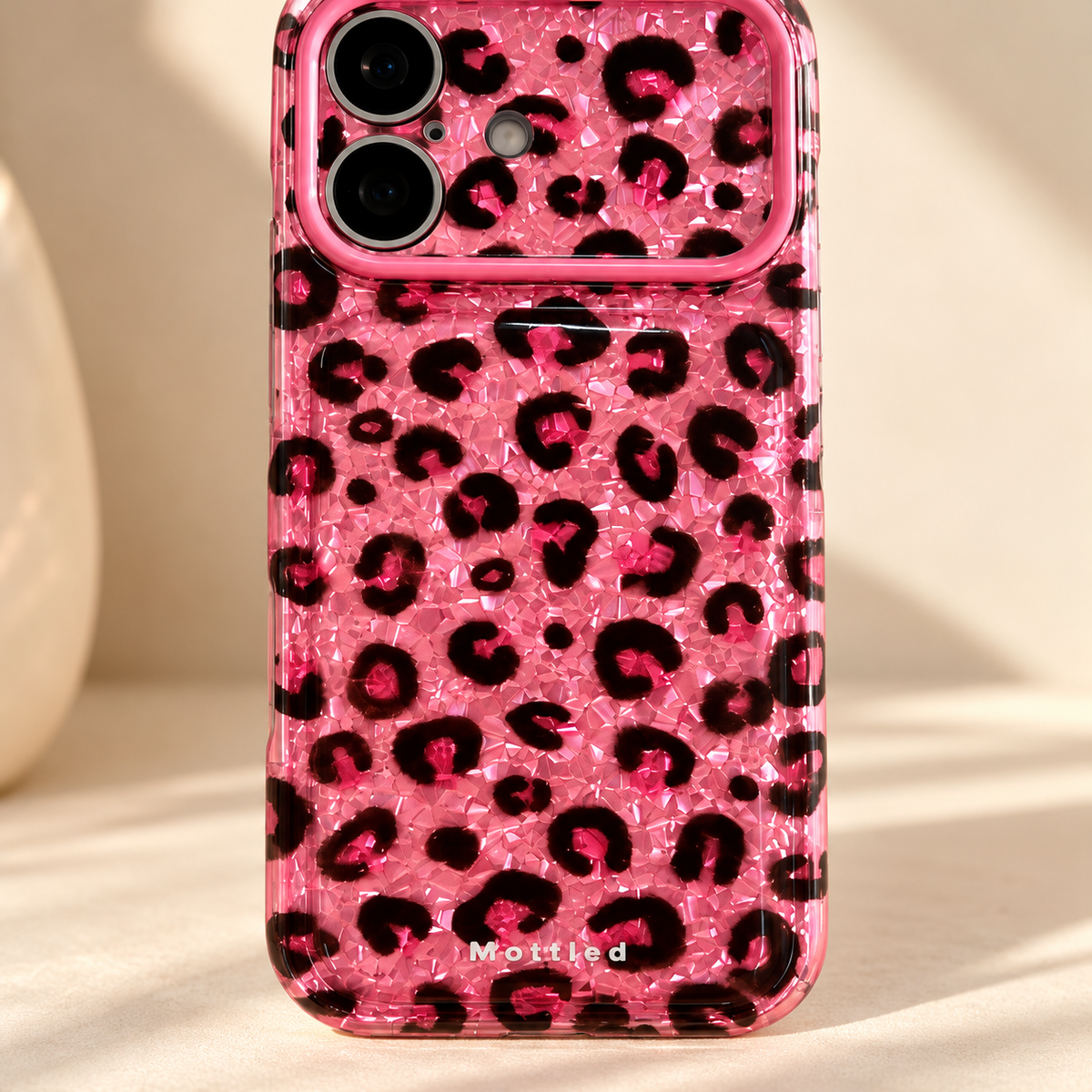 Glitter Leopard iPhone Case in Pink — leopard pattern and finish detail