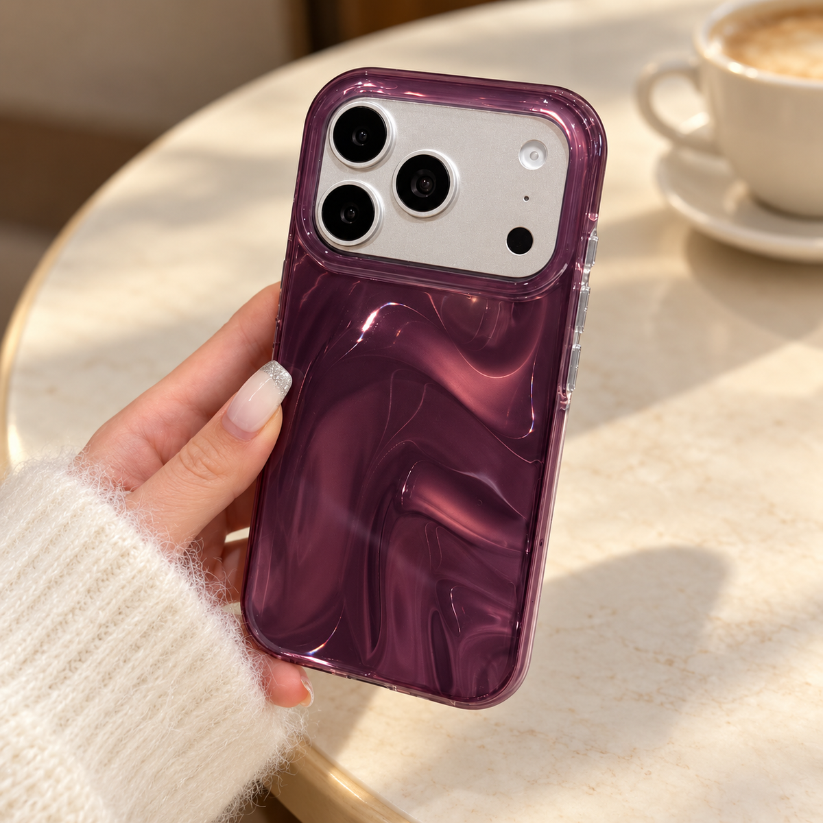 Plum Swirl Glossy iPhone Case — Plum, cafe handheld