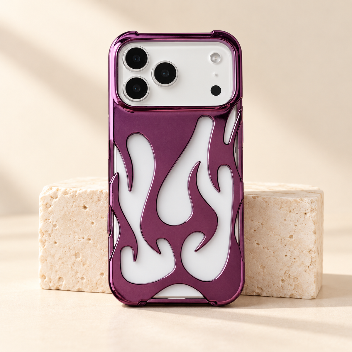 Flame Contrast iPhone Case in Metallic and Black Finishes — Purple, hero