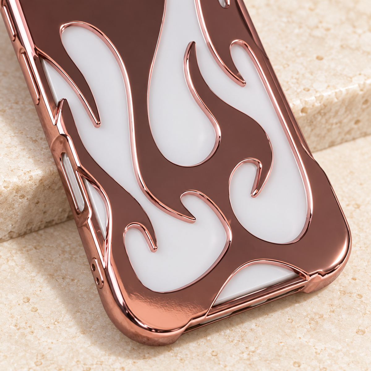 Flame Contrast iPhone Case in Metallic and Black Finishes — Rose Gold, detail