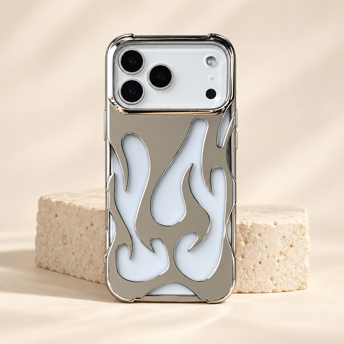 Flame Contrast iPhone Case in Metallic and Black Finishes — Silver, hero