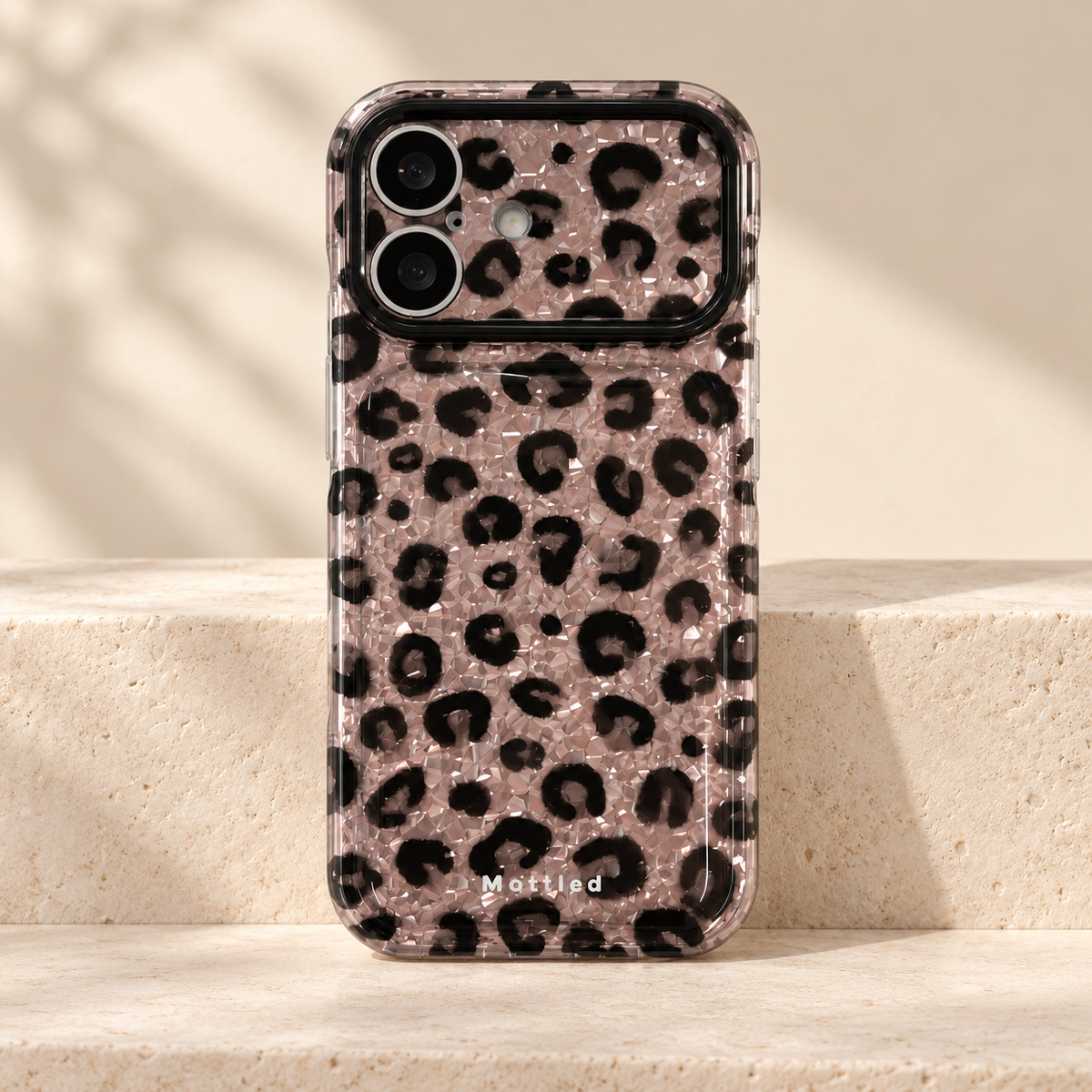 Glitter Leopard iPhone Case in Silver — full rear hero view