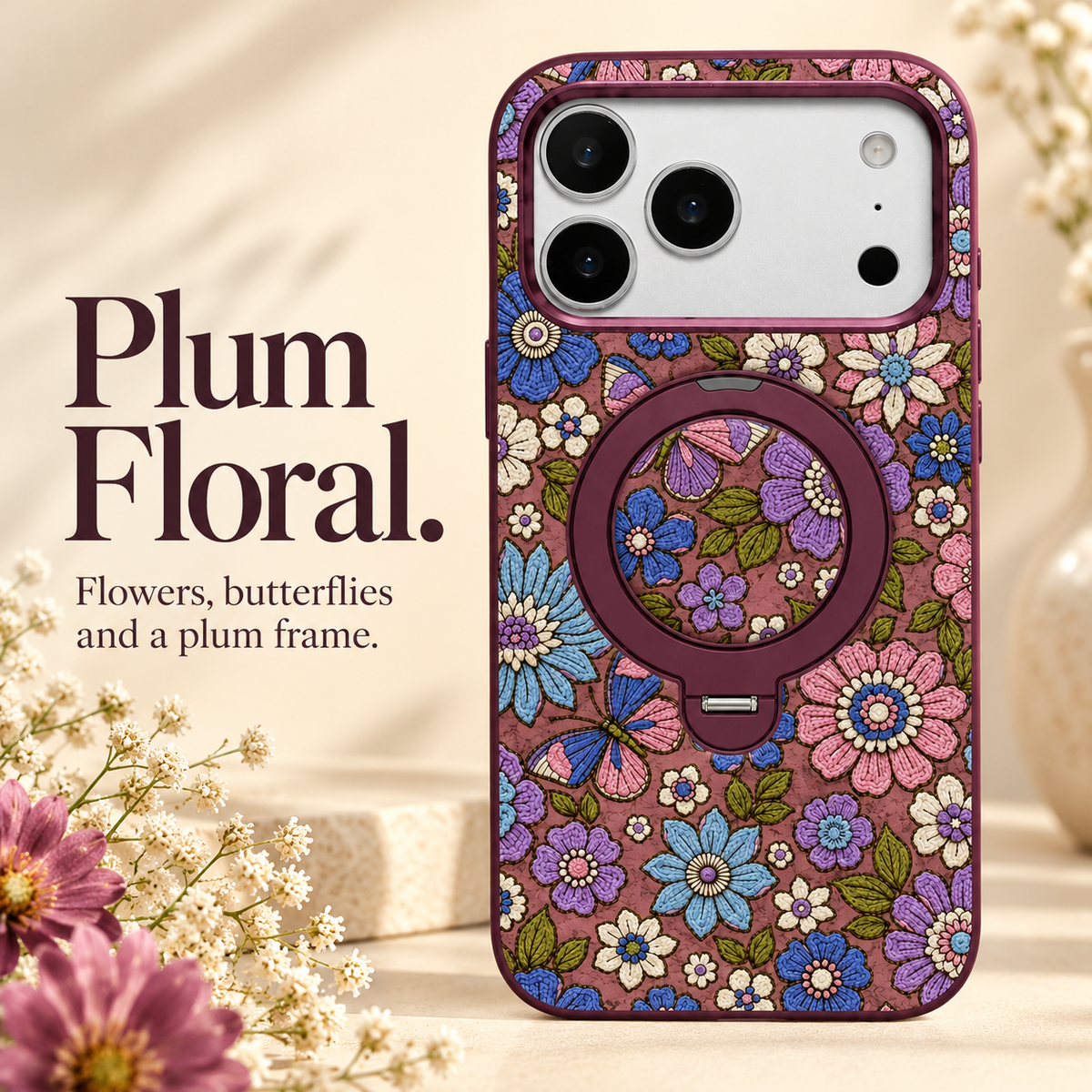 Plum Floral style guide with flowers, butterflies and plum frame